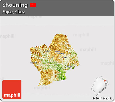 Physical 3D Map of Shouning, cropped outside