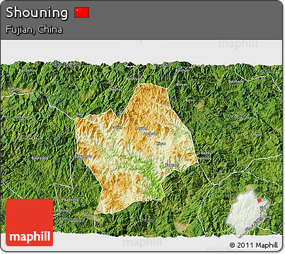 Physical 3D Map of Shouning, satellite outside