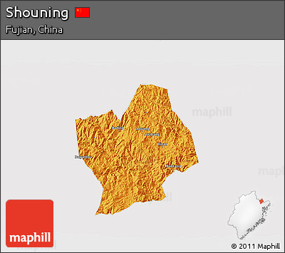 Political 3D Map of Shouning, cropped outside
