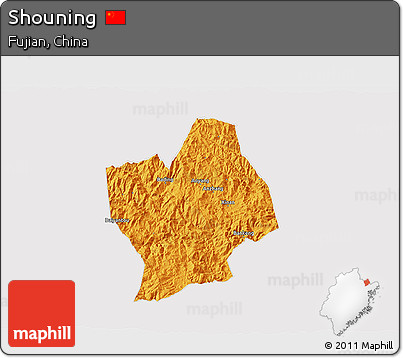 Political 3D Map of Shouning, cropped outside
