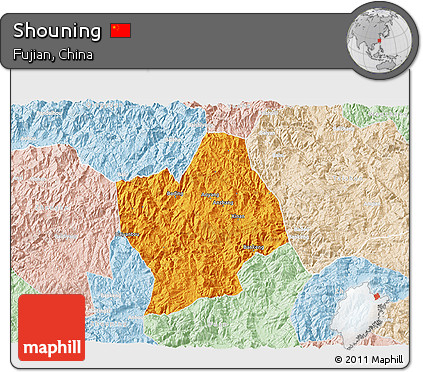 Political 3D Map of Shouning, lighten