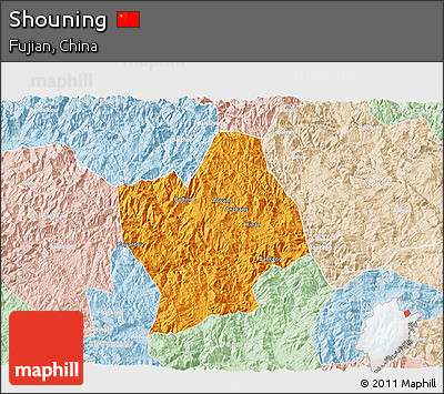 Political 3D Map of Shouning, lighten