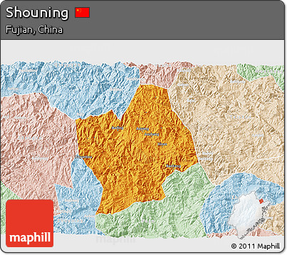 Political 3D Map of Shouning, lighten