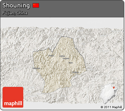 Shaded Relief 3D Map of Shouning, lighten