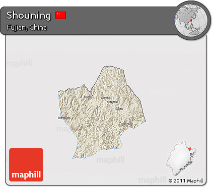 Shaded Relief 3D Map of Shouning, single color outside