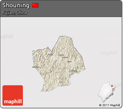 Shaded Relief 3D Map of Shouning, single color outside