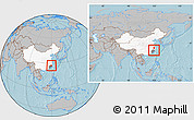 Gray Location Map of Shouning, highlighted country, highlighted parent region, within the entire country, hill shading