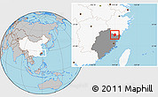 Gray Location Map of Shouning, highlighted country, highlighted parent region