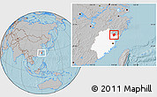 Gray Location Map of Shouning, highlighted parent region, hill shading