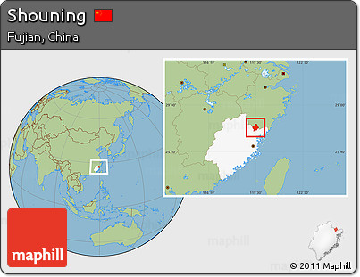 Savanna Style Location Map of Shouning, highlighted parent region