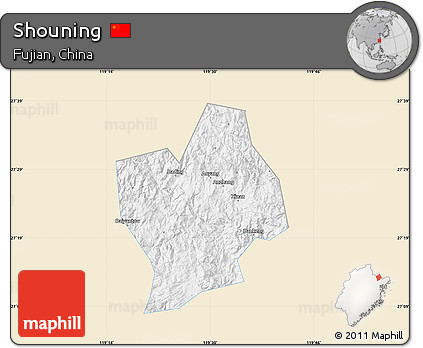 Classic Style Map of Shouning, single color outside