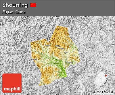 Physical Map of Shouning, lighten, desaturated