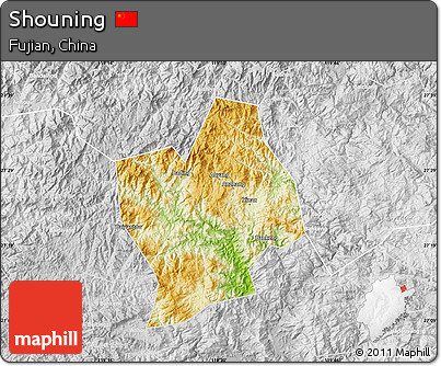 Physical Map of Shouning, lighten, desaturated