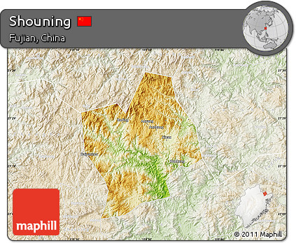 Physical Map of Shouning, lighten
