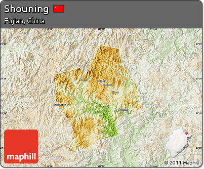 Physical Map of Shouning, lighten
