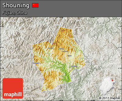 Physical Map of Shouning, lighten, semi-desaturated