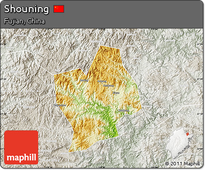 Physical Map of Shouning, lighten, semi-desaturated