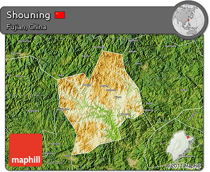 Physical Map of Shouning, satellite outside