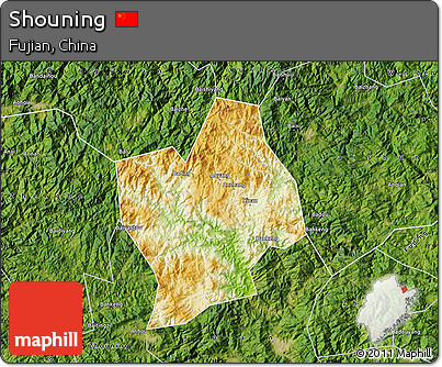 Physical Map of Shouning, satellite outside