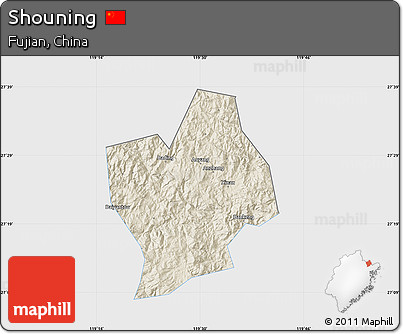 Shaded Relief Map of Shouning, single color outside