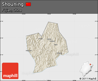 Shaded Relief Map of Shouning, single color outside