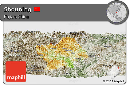 Physical Panoramic Map of Shouning, semi-desaturated
