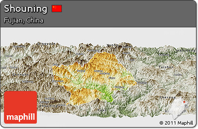 Physical Panoramic Map of Shouning, semi-desaturated
