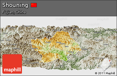 Physical Panoramic Map of Shouning, semi-desaturated