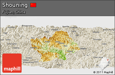 Physical Panoramic Map of Shouning, shaded relief outside