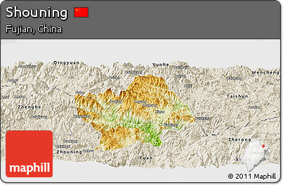 Physical Panoramic Map of Shouning, shaded relief outside