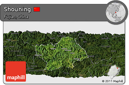 Satellite Panoramic Map of Shouning, darken