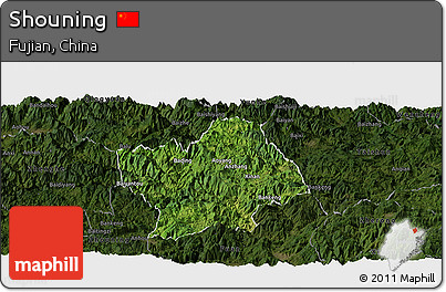 Satellite Panoramic Map of Shouning, darken