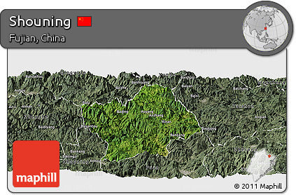 Satellite Panoramic Map of Shouning, semi-desaturated