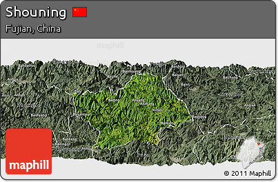 Satellite Panoramic Map of Shouning, semi-desaturated