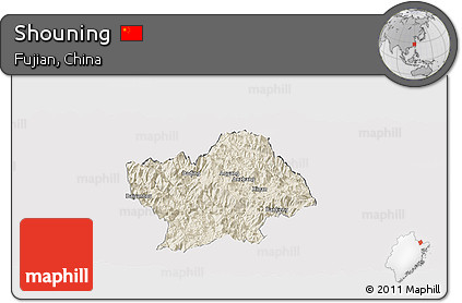 Shaded Relief Panoramic Map of Shouning, cropped outside