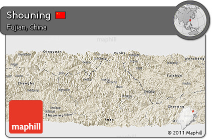 Shaded Relief Panoramic Map of Shouning