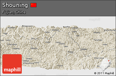 Shaded Relief Panoramic Map of Shouning