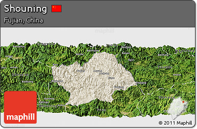 Shaded Relief Panoramic Map of Shouning, satellite outside