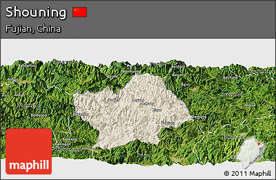 Shaded Relief Panoramic Map of Shouning, satellite outside