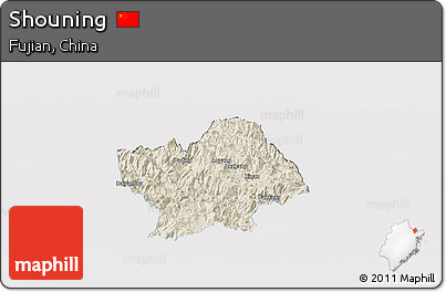 Shaded Relief Panoramic Map of Shouning, single color outside