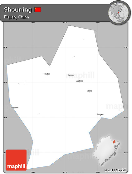 Gray Simple Map of Shouning, single color outside