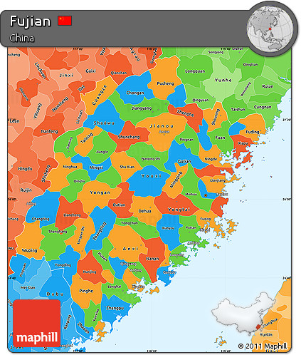 Political Simple Map of Fujian, political shades outside