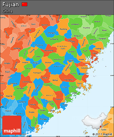 Political Simple Map of Fujian, political shades outside