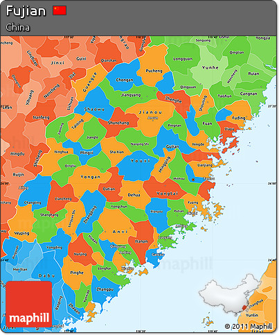 Political Simple Map of Fujian, political shades outside
