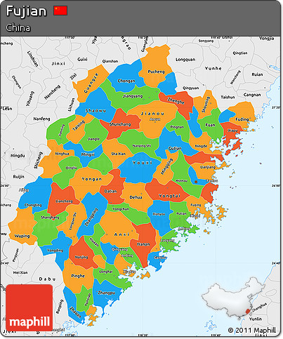 Political Simple Map of Fujian, single color outside, borders and labels