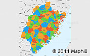 Political Simple Map of Fujian, single color outside, borders and labels