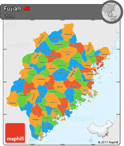 Political Simple Map of Fujian, single color outside