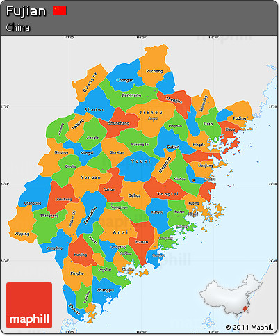 Political Simple Map of Fujian, single color outside