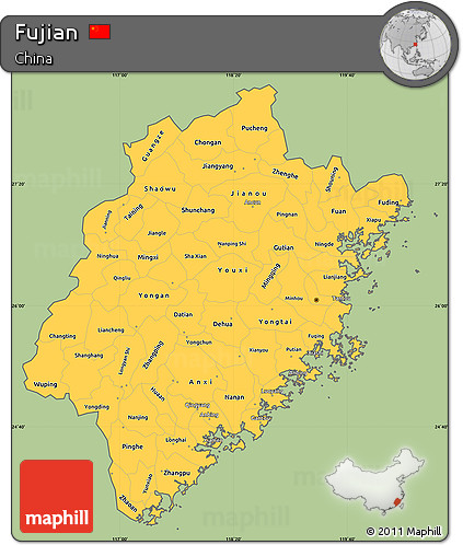 Savanna Style Simple Map of Fujian, cropped outside