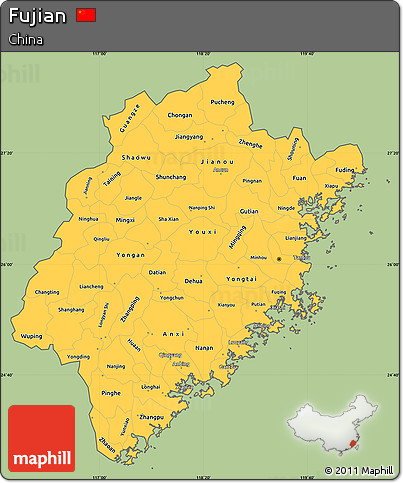 Savanna Style Simple Map of Fujian, cropped outside